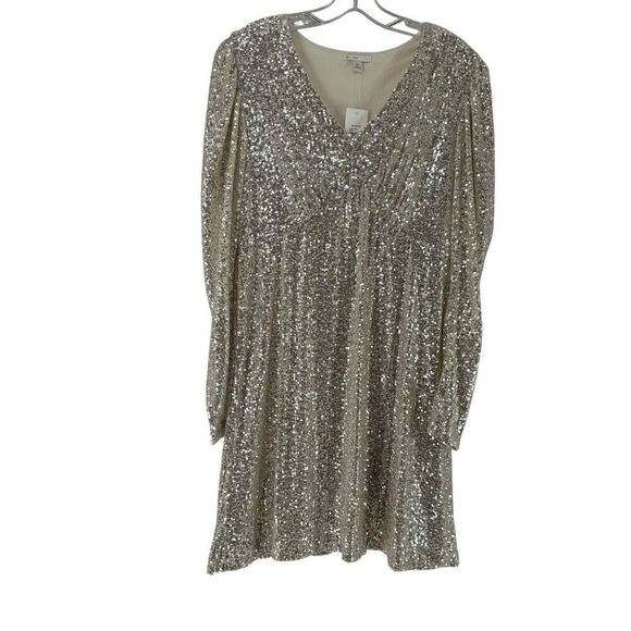Cato Sequin Dress Size M Long Sleeve V Neck Cocktail Party Bling Concert Date - Picture 1 of 6